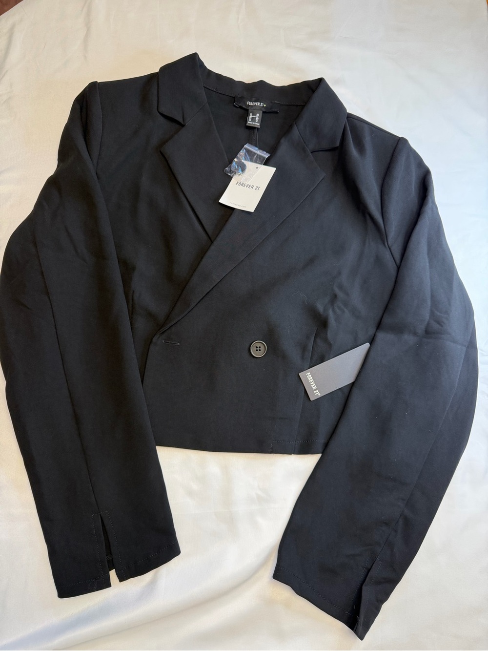 Forever 21 Black Cropped Double-Breasted Blazer Jacket